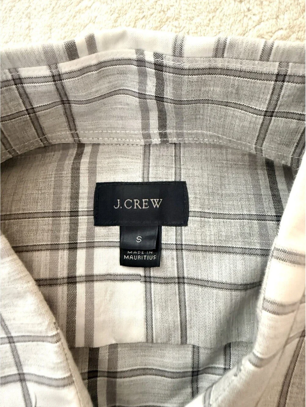J Crew Mens S Plaid Button Down Shirt Gray White Cotton Long Sleeve Pocket